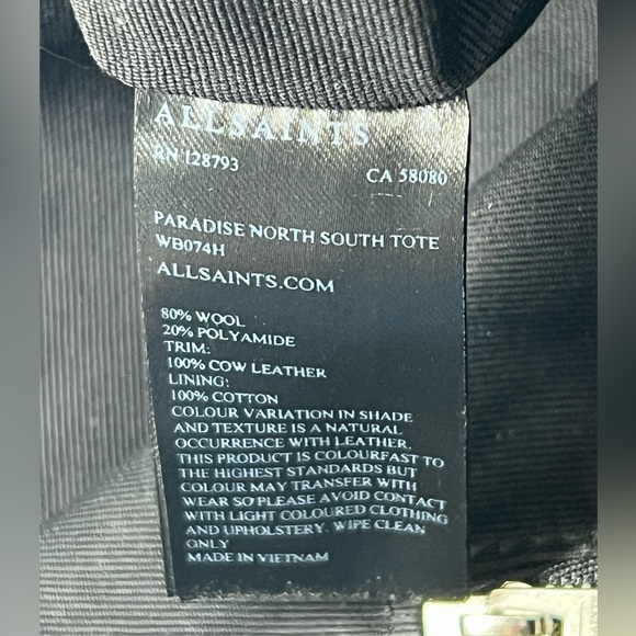 All Saints Paradise North South Tote | Wool and Leather Tote Bag - Picture 11 of 13